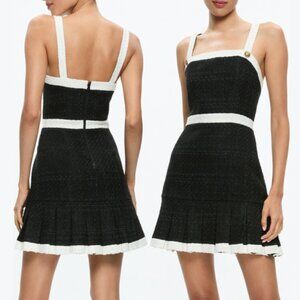 Alice + Olivia Clarine Mini Dress Black White Tweed Sleeveless